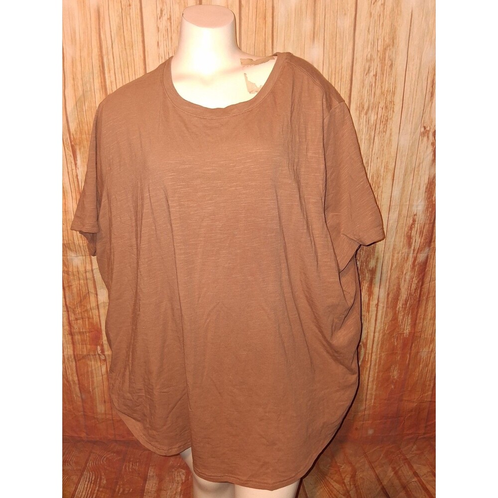 Terra & Sky Brown Short Sleeve Pullover Blouse Sz 3X